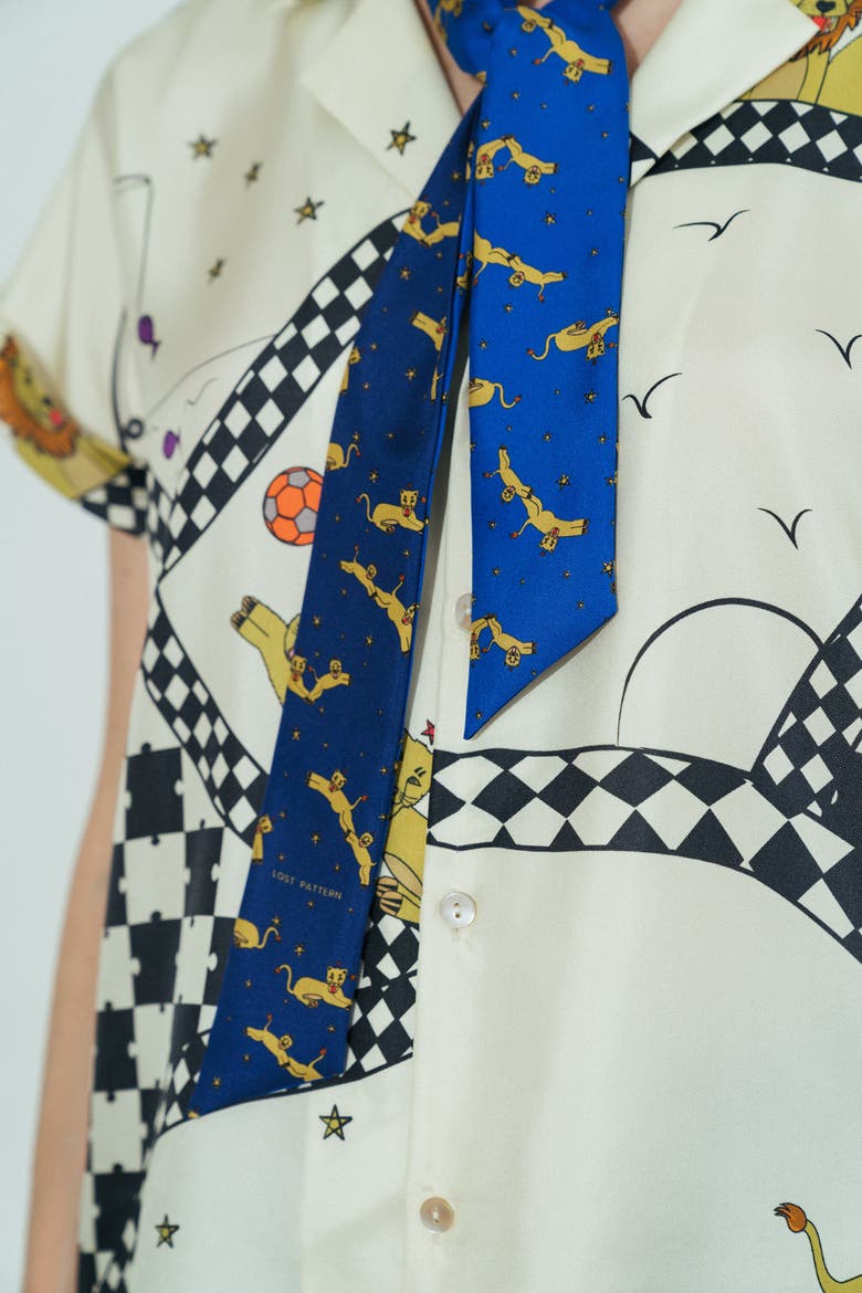 "Journey" Silk Twill Skinny Scarf by SHANTALL LACAYO, Alternate, color, Electric Blue