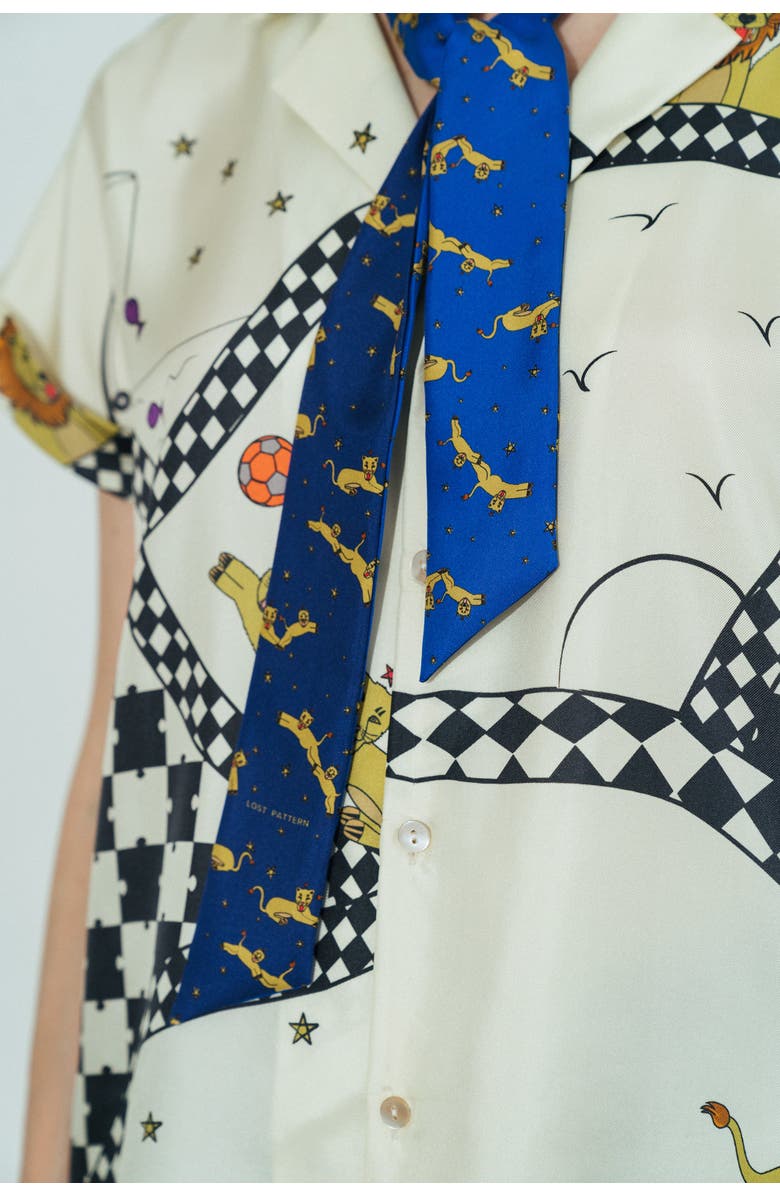 Lost Pattern "Journey" Silk Twill Skinny Scarf by SHANTALL LACAYO, Alternate, color, Electric Blue