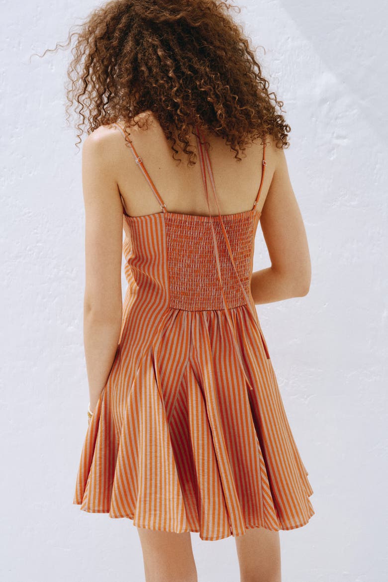 Godet-pleated Dress, Alternate, color, Orange/striped