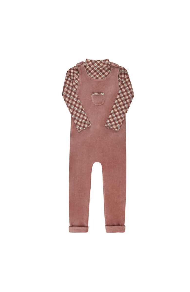 Ely
s 
Co. Velour Plaid Bear Collection - Overalls and Turtleneck, Main, color, Pink