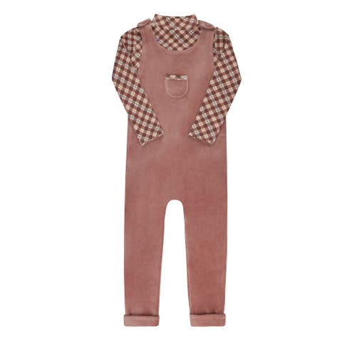 Velour Plaid Bear Collection - Overalls and Turtleneck (Baby)