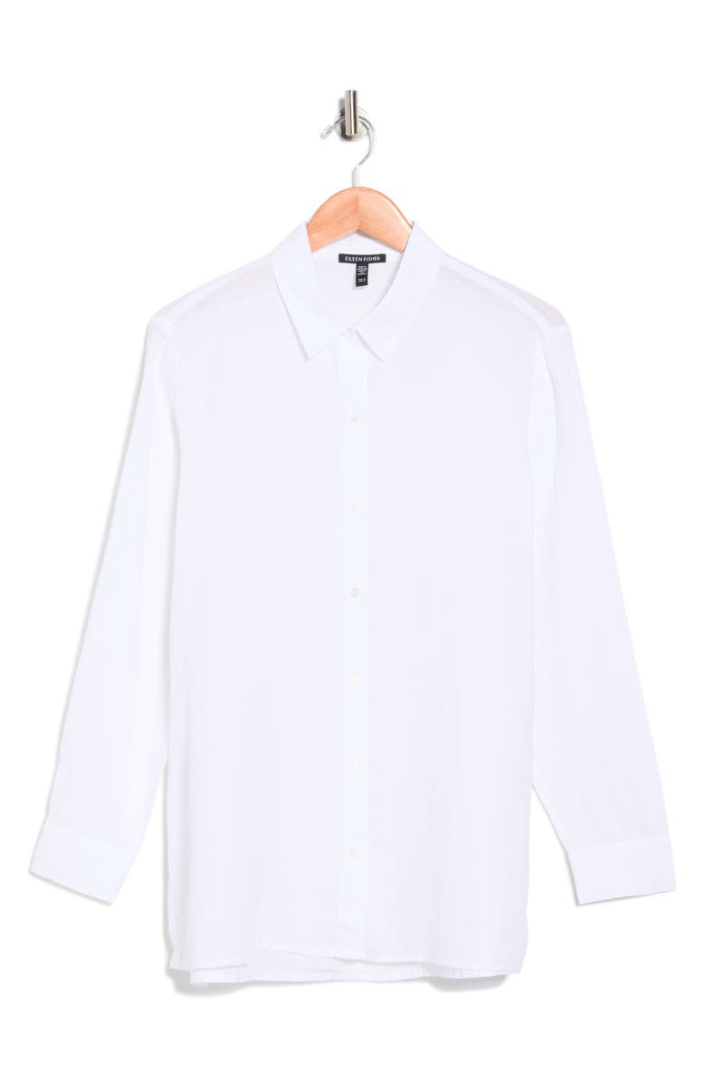 Eileen Fisher Classic Collar Organic Linen Button-Up Shirt, Main, color, White