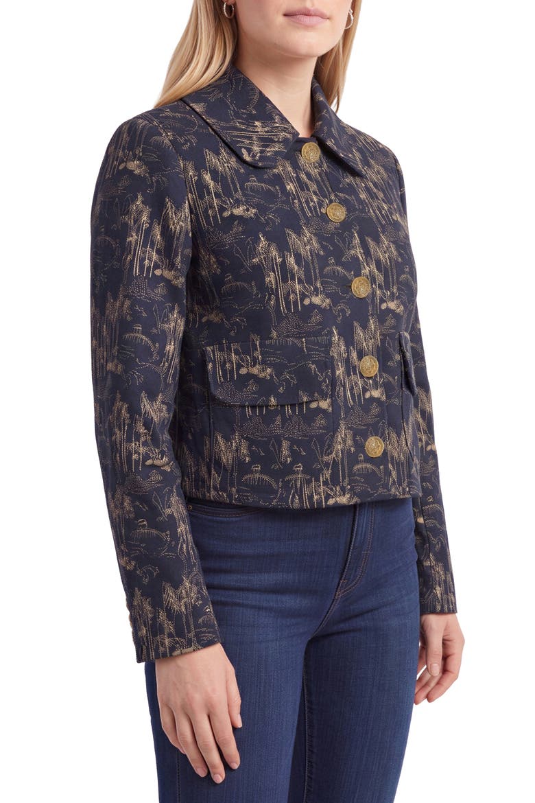 Toile Cropped Jacket, Alternate, color, NAVY TOILE