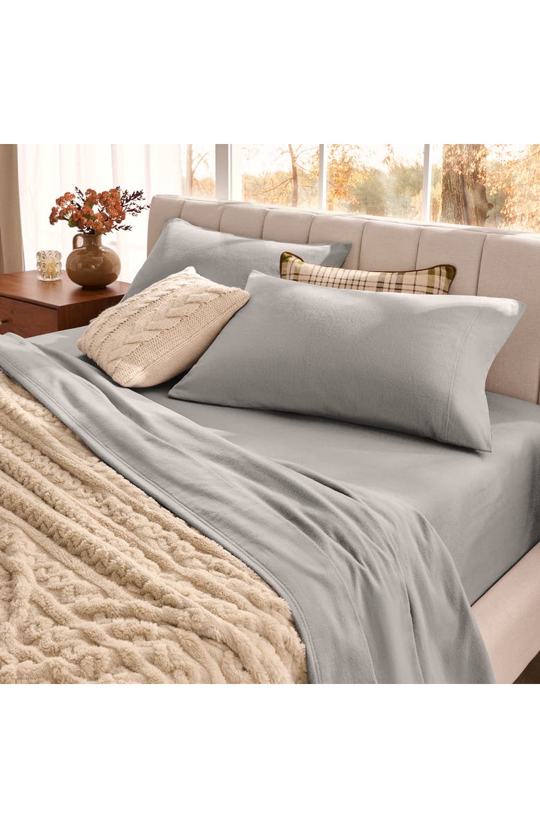 Bare Home 100% Organic Cotton Flannel Sheet Set, Alternate, color, Light Grey