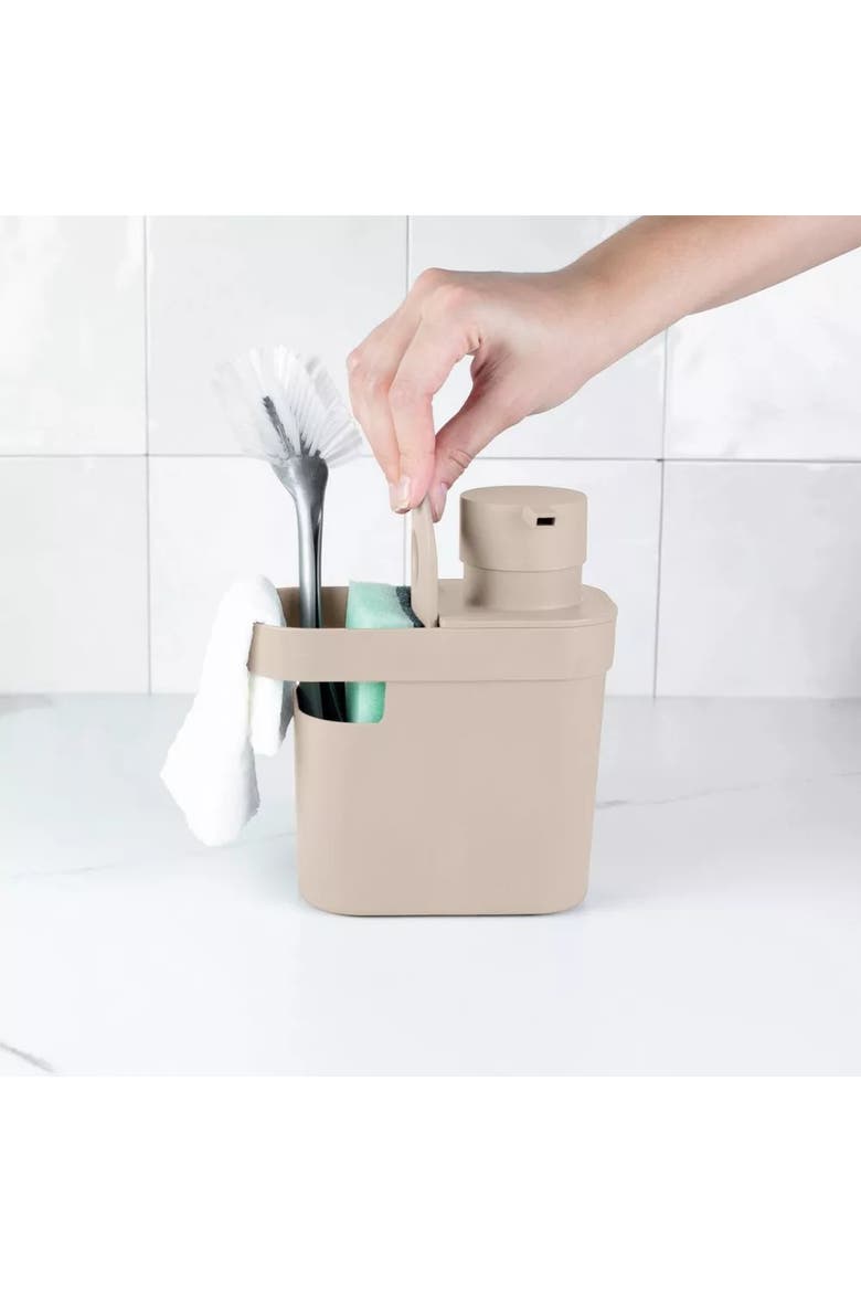 Durable Kitchen Soap Dispenser Organizer with Sponge and Dish Brush Holder, 22 oz, Alternate, color, Beige