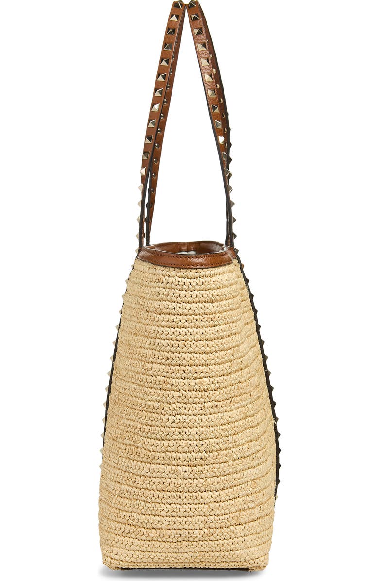 Valentino Garavani Rockstud Crochet Raffia Tote, Alternate, color, Natural