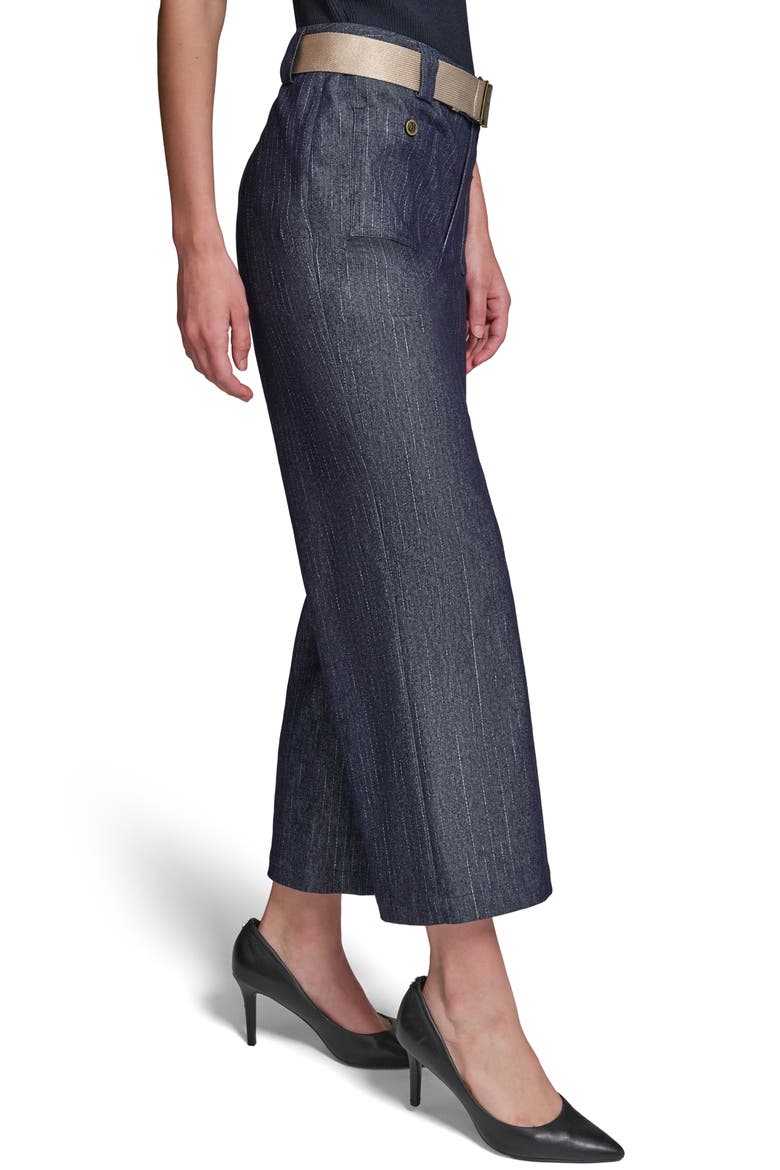 Belted Pinstripe Crop Denim Pants, Alternate, color, DARK WASH