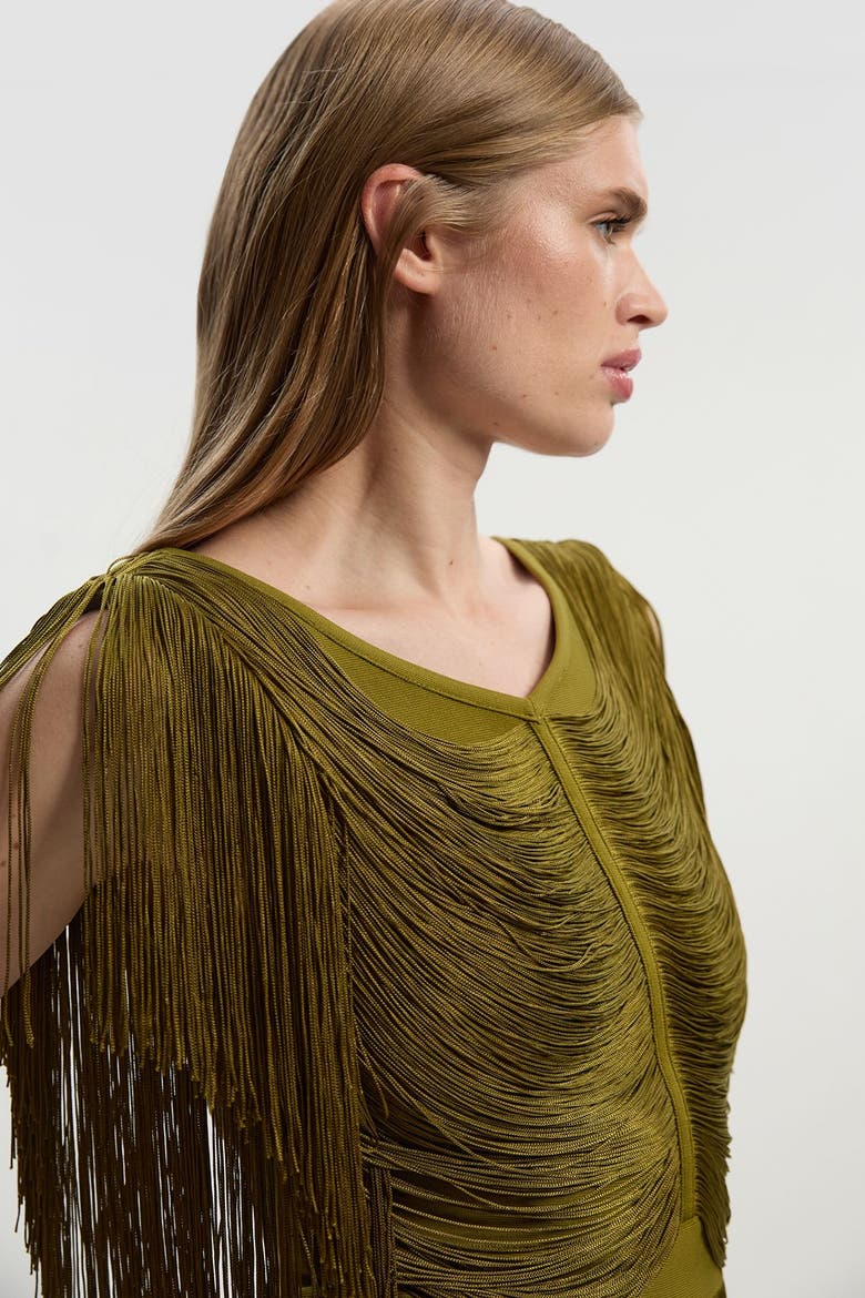Draped Fringe Knitted Top, Alternate, color, Olive