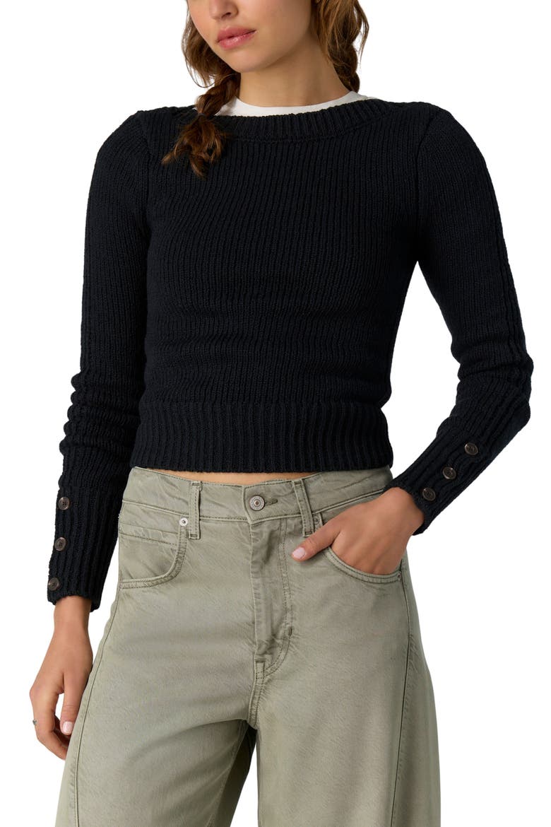 Mila Ribbed Pullover Sweater, Main, color, BLACK