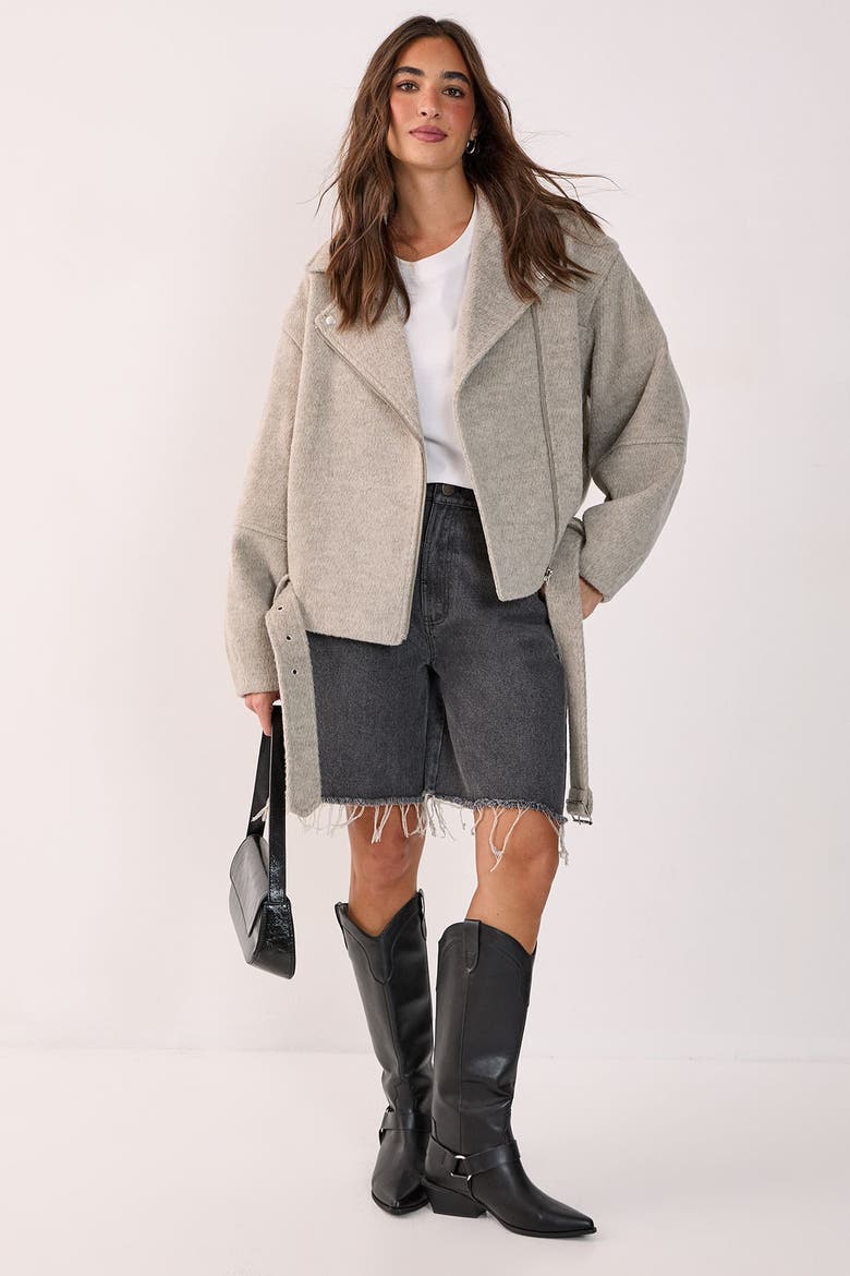 Oversized Brushed Belted Biker Jacket, Alternate, color, Mink