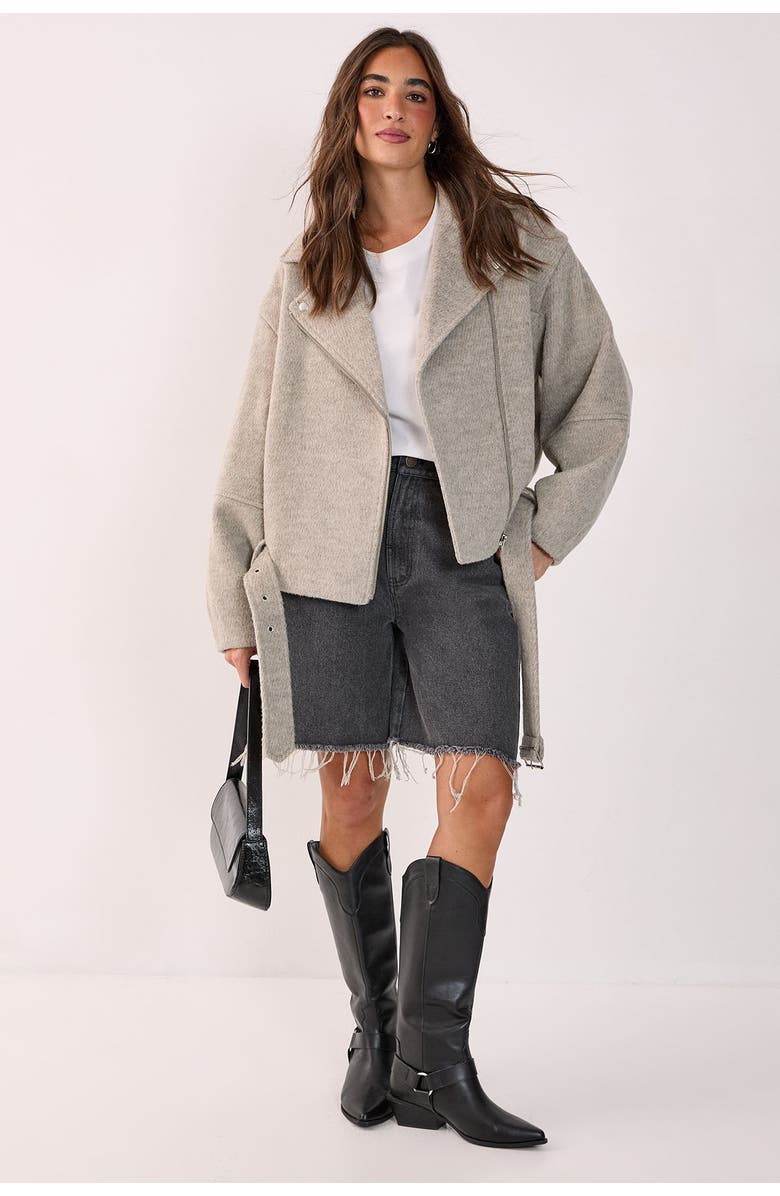 NASTY GAL Oversized Brushed Belted Biker Jacket, Alternate, color, Mink