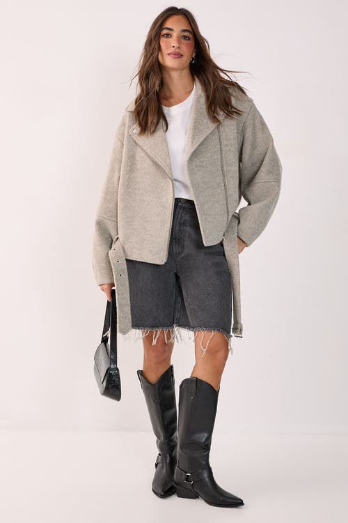 Nasty Gal Oversized Brushed Belted Biker Jacket In Gray