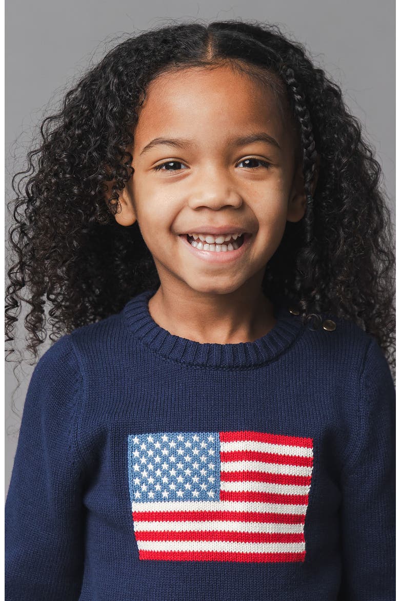 Kids' Organic Crew Neck Flag Sweater, Alternate, color, Navy Flag