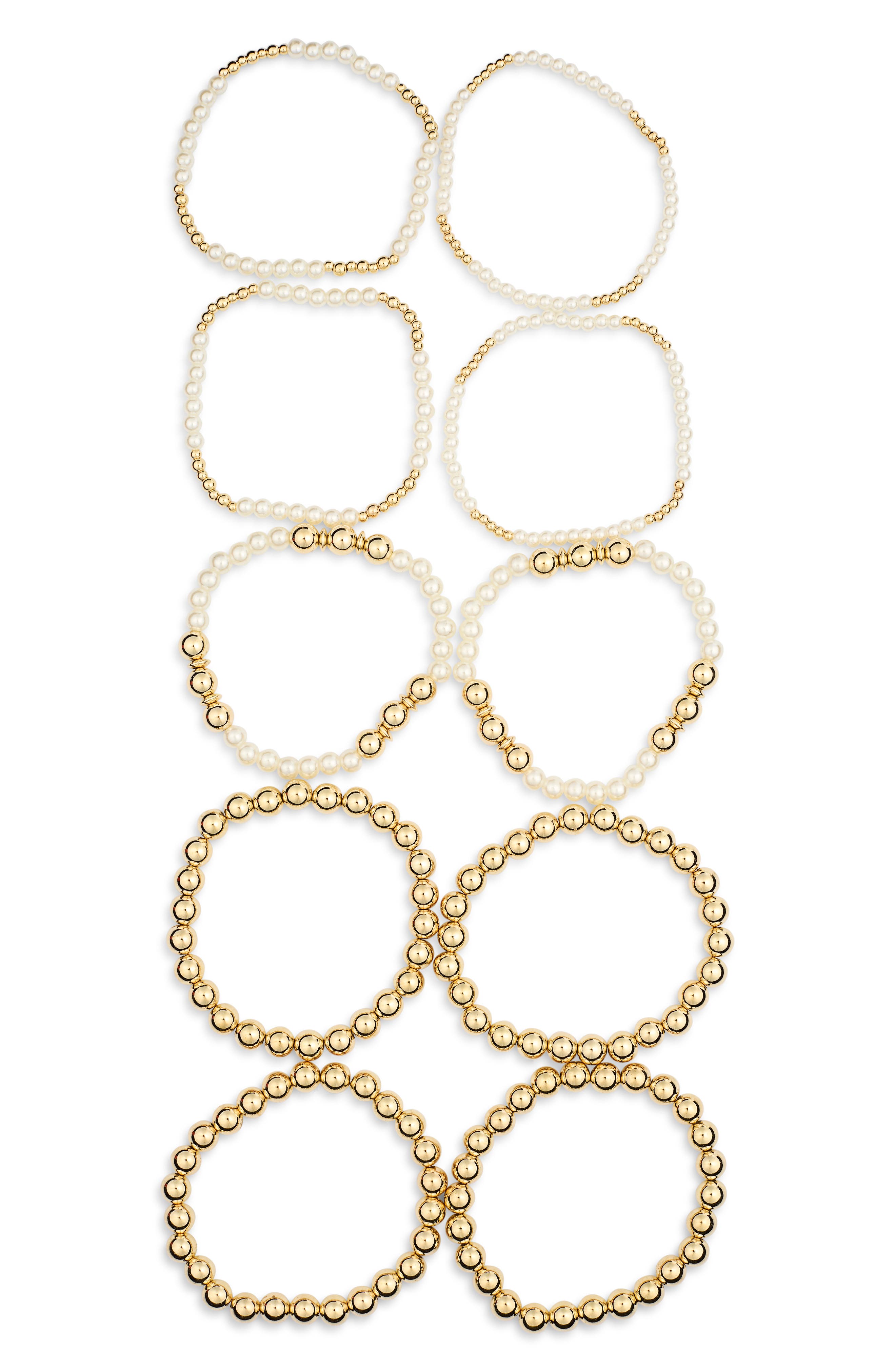 NORDSTROM RACK Set of 10 Faux Pearl Beaded Bracelets (Women ...