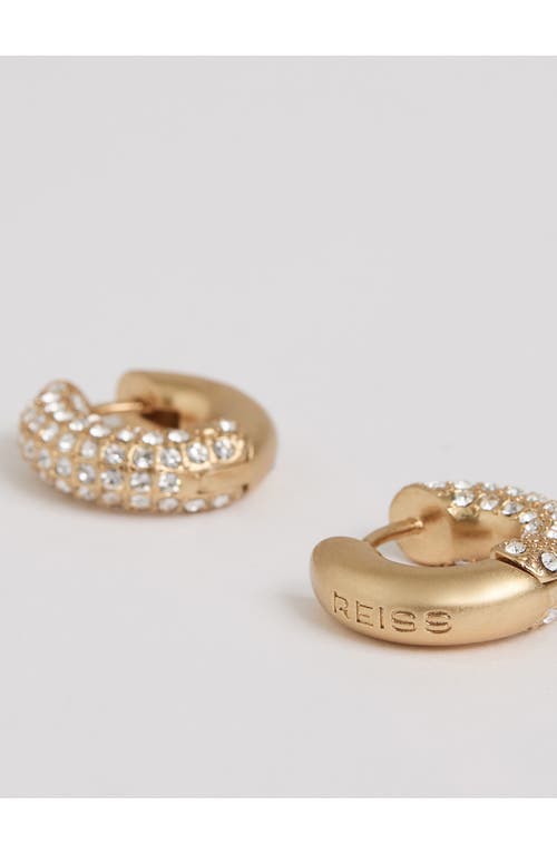 Reiss Amelia Pavé Huggie Hoop Earrings In Gold Tone/clear Crystal