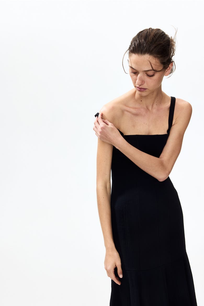 Flared-skirt Midi Dress, Alternate, color, Black