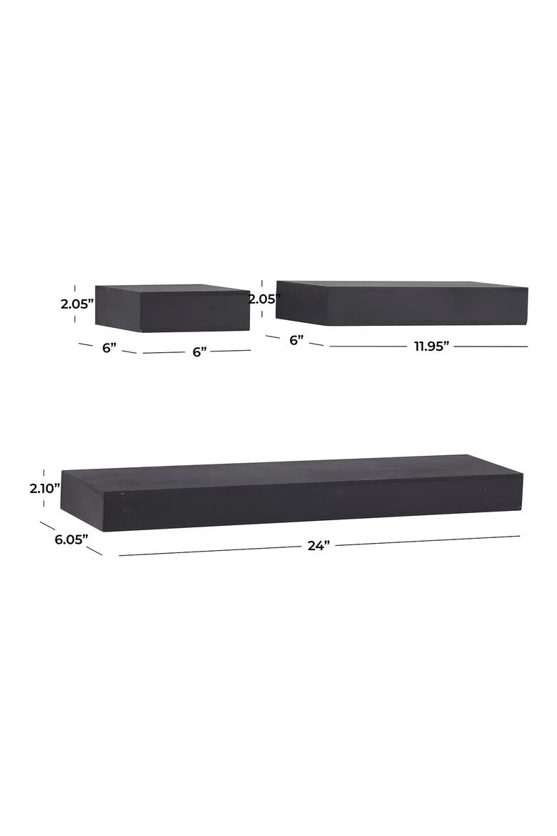 Black Wood Modern Wall Shelf - Set of 3, Alternate, color, BLACK