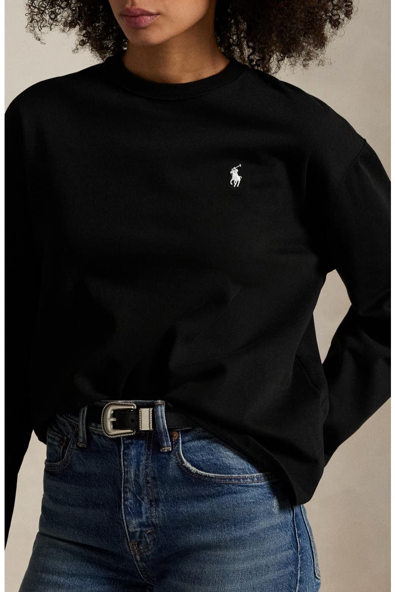 Long Sleeve Cotton Jersey T-Shirt, Alternate, color, POLO BLACK
