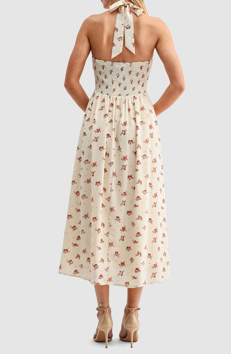 All in Favor Floral Print Halter Dress, Alternate, color, Cream Floral
