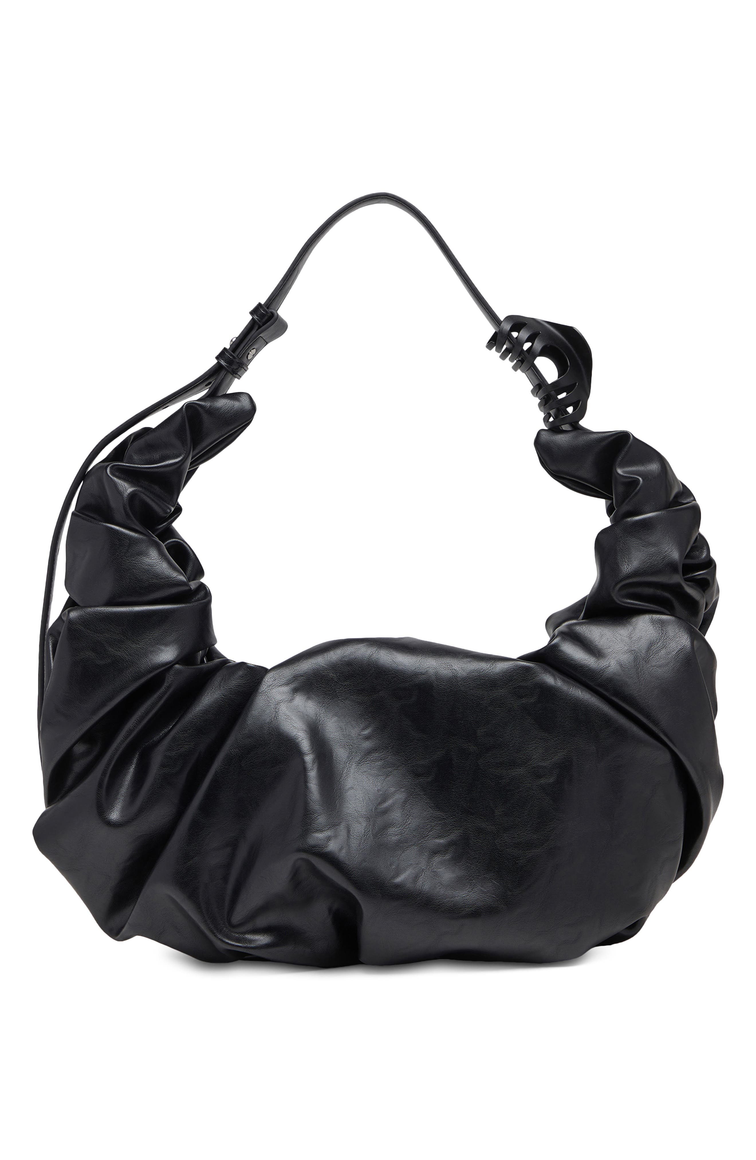 Grab-D Large Faux Leather Hobo Shoulder Bag, Alternate, color, BLACK