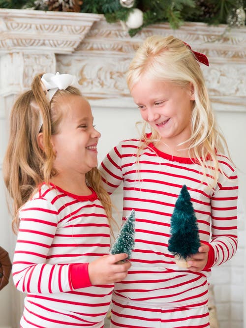 Rufflebutts Modal Blend Girls Ruffle Long Sleeve Pajama Set In Red & White Stripe
