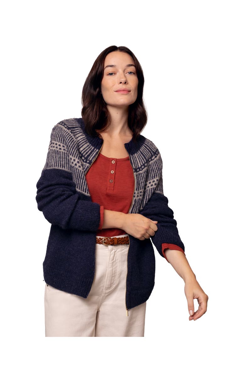 British Wool Yoke Stitch Cardigan, Alternate, color, Navy / Oatmeal