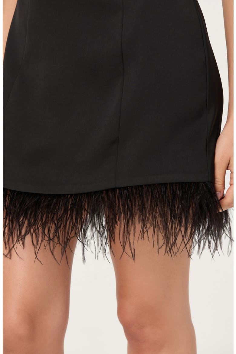 Alisanne Bateau Neck Feather Hem Minidress, Alternate, color, BLACK