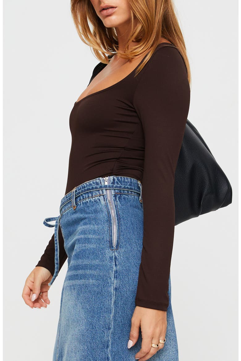Ellery Wide Scoop Neck Long Sleeve Bodysuit, Alternate, color, BROWN