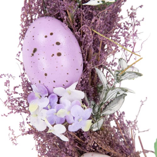 Northlight Speckled Egg Floral Easter Twig Wreath In Purple