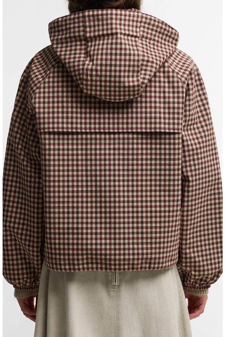 Audrey Check Showerproof Hooded Bomber Jacket, Alternate, color, CRANBERRY/ BROWN GINGHAM