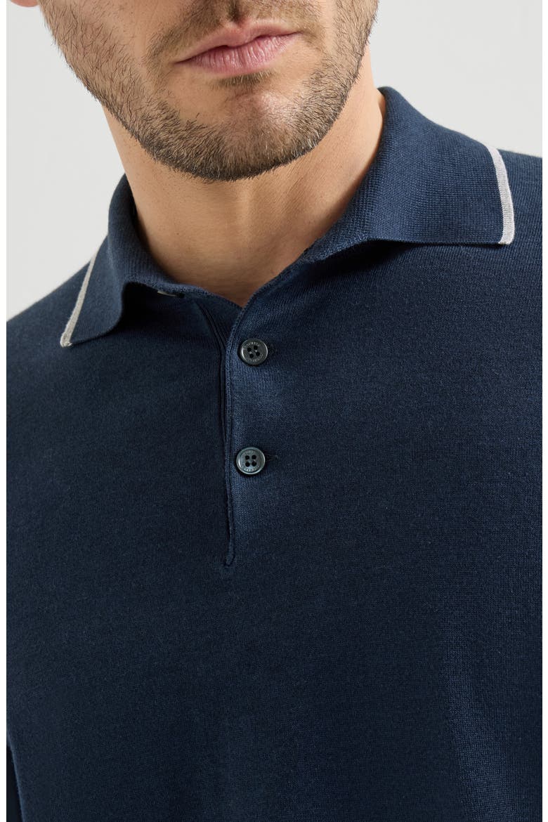 Sea Island cotton and cashmere lightweight knit polo, Alternate, color, Avio Blue
