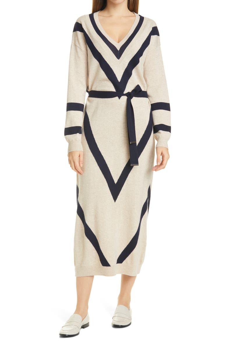 Bertta Long Sleeve Wool Blend Midi Sweater Dress, Main, color, NATURAL