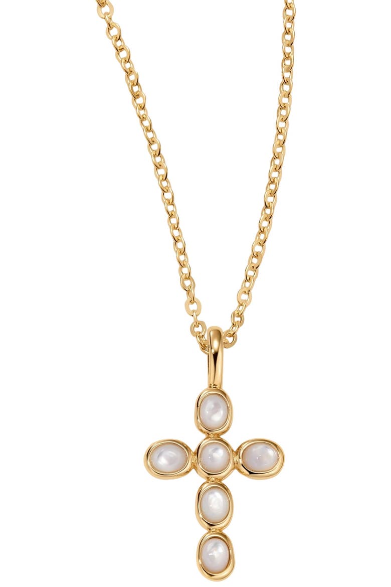 Mother of Pearl Cross Charm Necklace, Main, color, Gold Vermeil