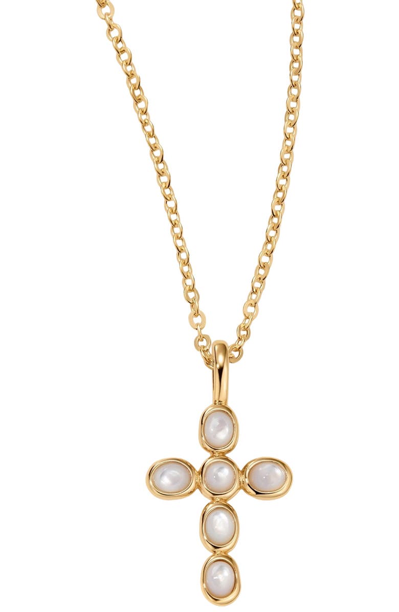 MADE BY MARY Mother of Pearl Cross Charm Necklace, Main, color, Gold Vermeil