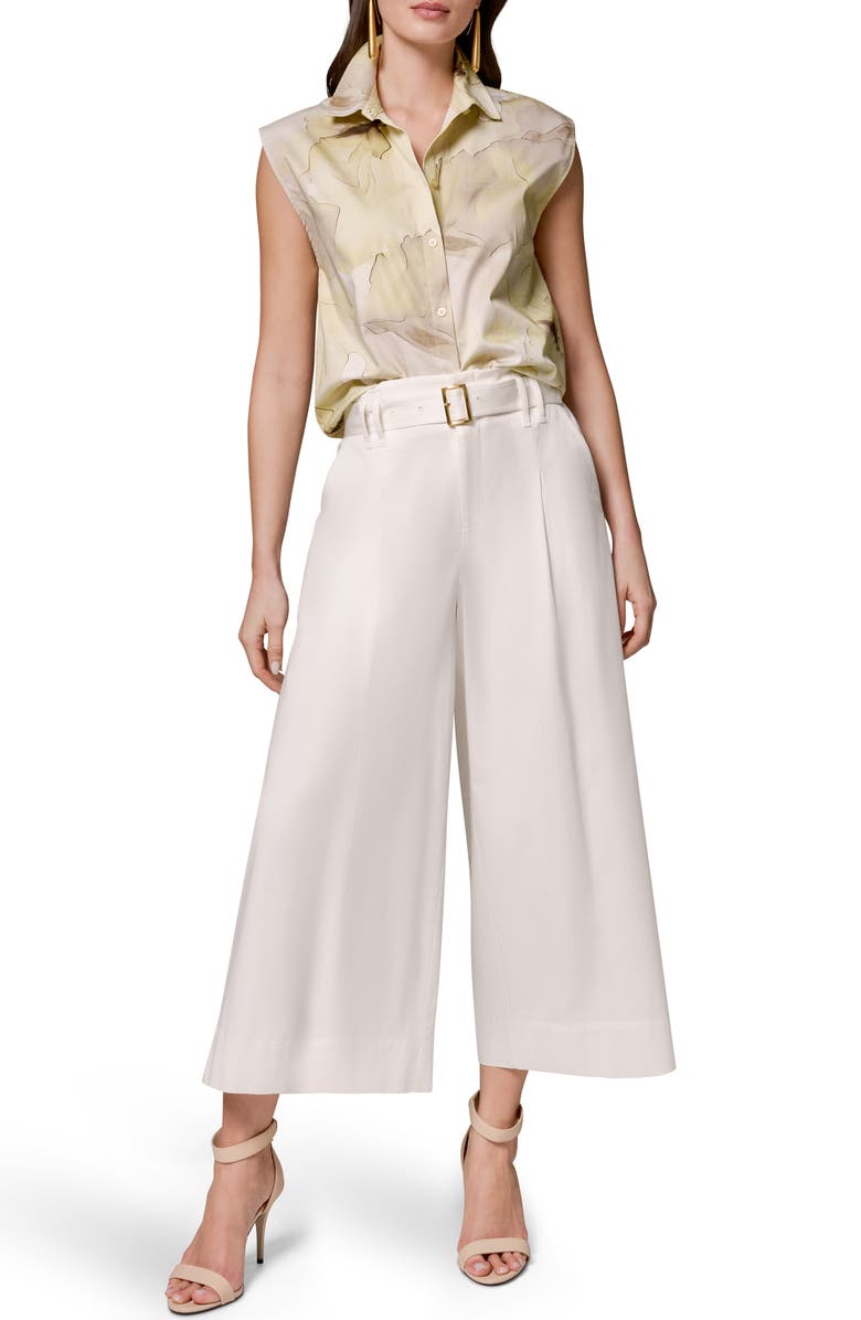 Donna Karan New York Pleated Wide Leg Crop Stretch Cotton Pants, Alternate, color,