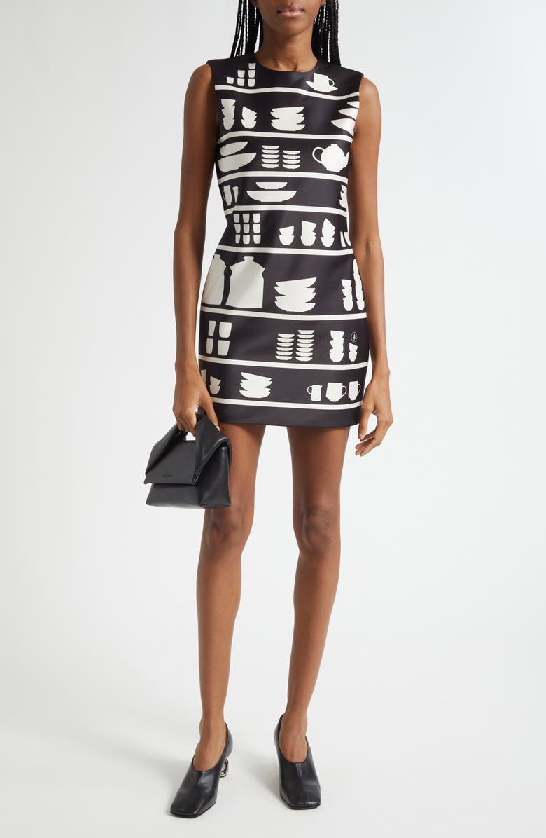 JW Anderson Crockery Print Shift Minidress, Alternate, color, 901 Black/ White