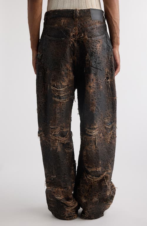 Acne Studios 2023 Distressed Monogram Baggy Wide Leg Jeans In Brown