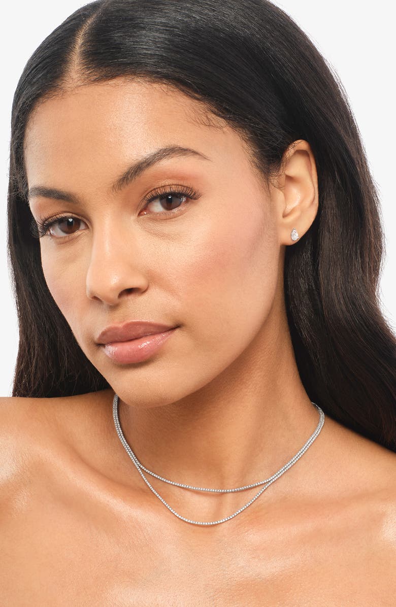 LANA 14K Gold Skinny Double Strand Tennis Necklace, Alternate, color, White Gold