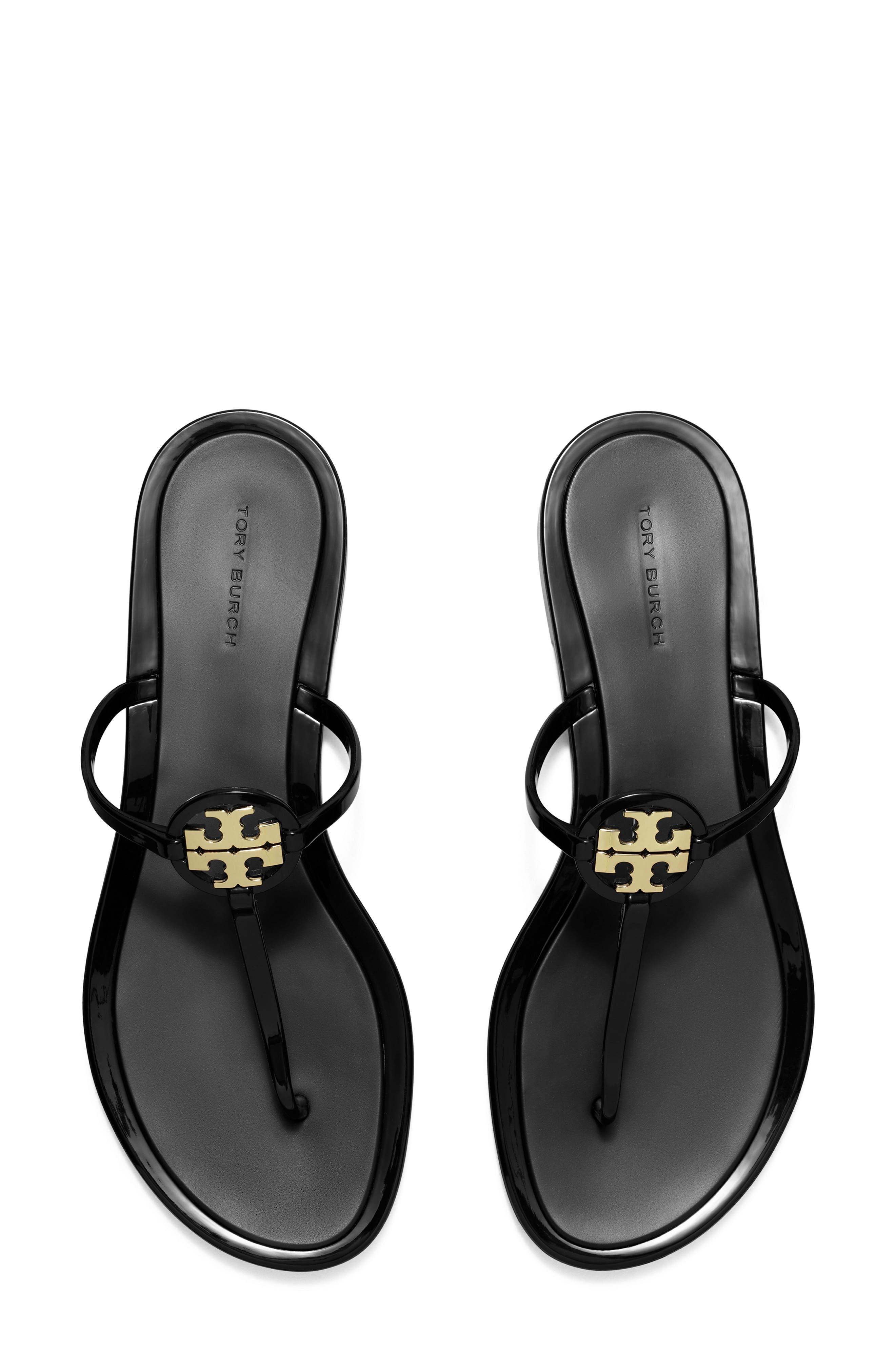 Tory Burch Mini Miller Jelly Thong Sandal, Alternate, color, Perfect Black / Gold