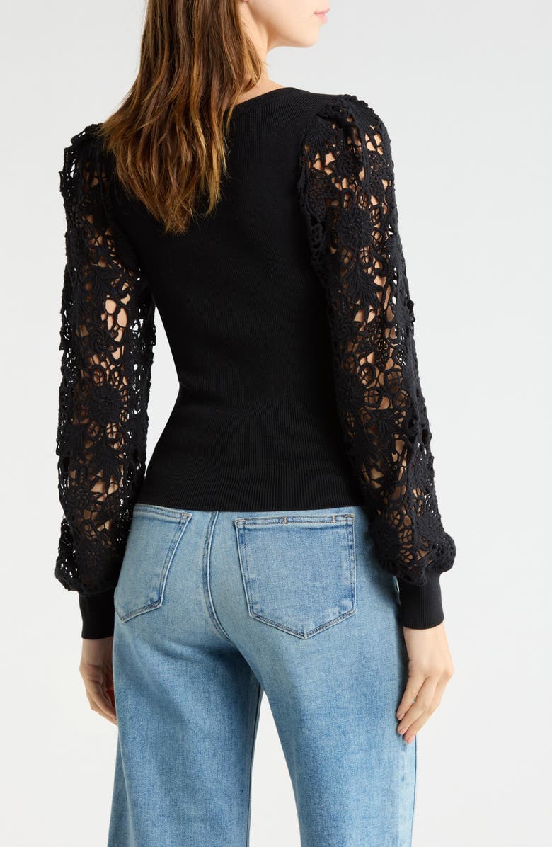 PAIGE Maya Lace Sleeve Sweater, Alternate, color, Black
