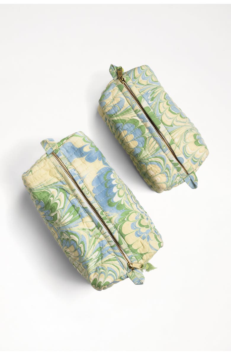 Inner Child Seaglass Peacock Hand-Marbled Cosmetic Bag - Set of 2, Alternate, color, Natural