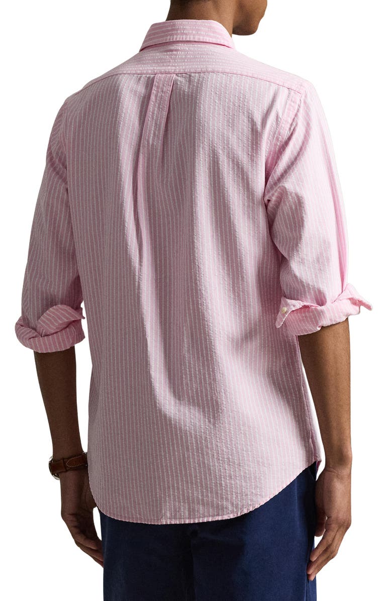 Polo Ralph Lauren Classic Fit Stripe Cotton Seersucker Button-Down Shirt, Alternate, color, 7124B New Rose White