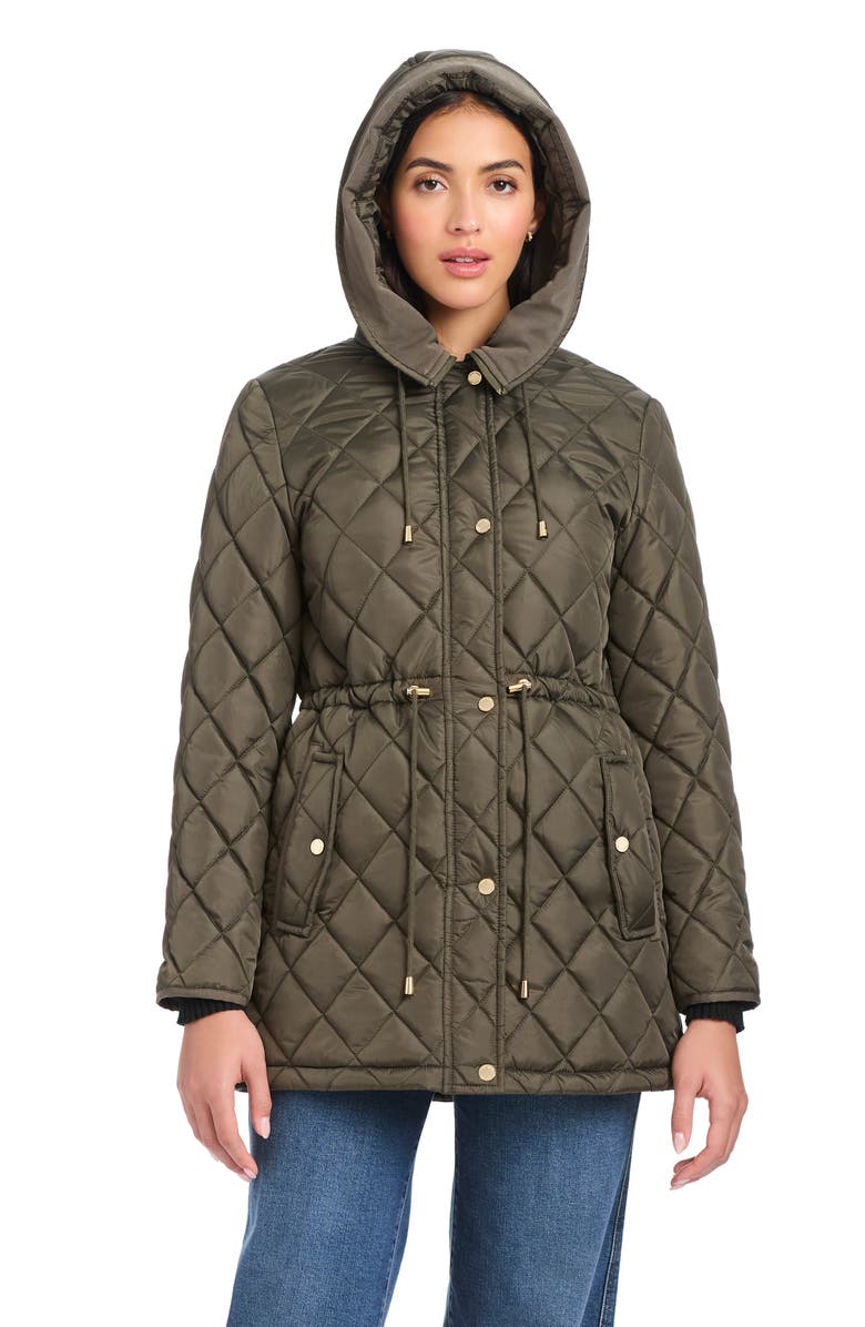 Kate Spade New York Water Resistant Hooded Quilted Jacket, Alternate, color, New Dark Olive