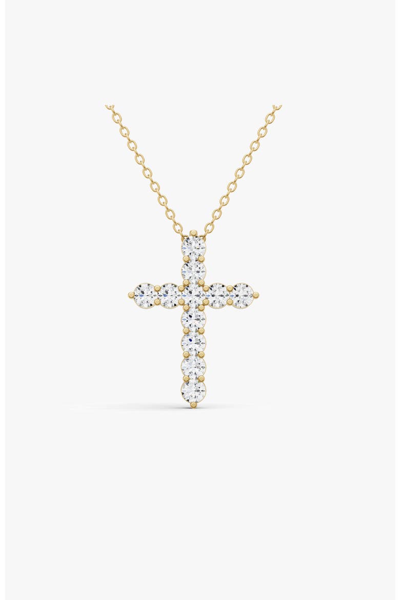 14K Gold 5 ct Cross Pendant Necklace With Lab Diamonds, Main, color, Yellow Gold