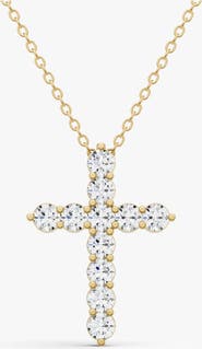 SEREIA OFFICIAL 14K Gold 5 ct Cross Pendant Necklace With Lab Diamonds