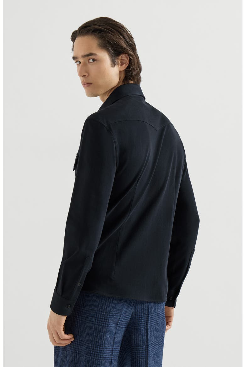 Cotton piqué western shirt, Alternate, color, Navy Blue