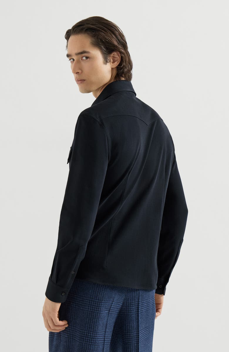 Brunello Cucinelli Cotton piqué western shirt, Alternate, color, Navy Blue
