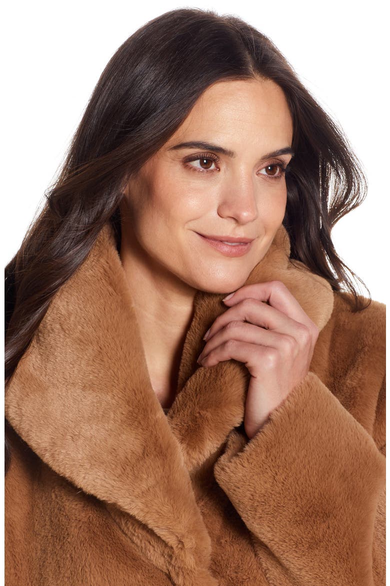Faux Fur Coat, Alternate, color, COGNAC