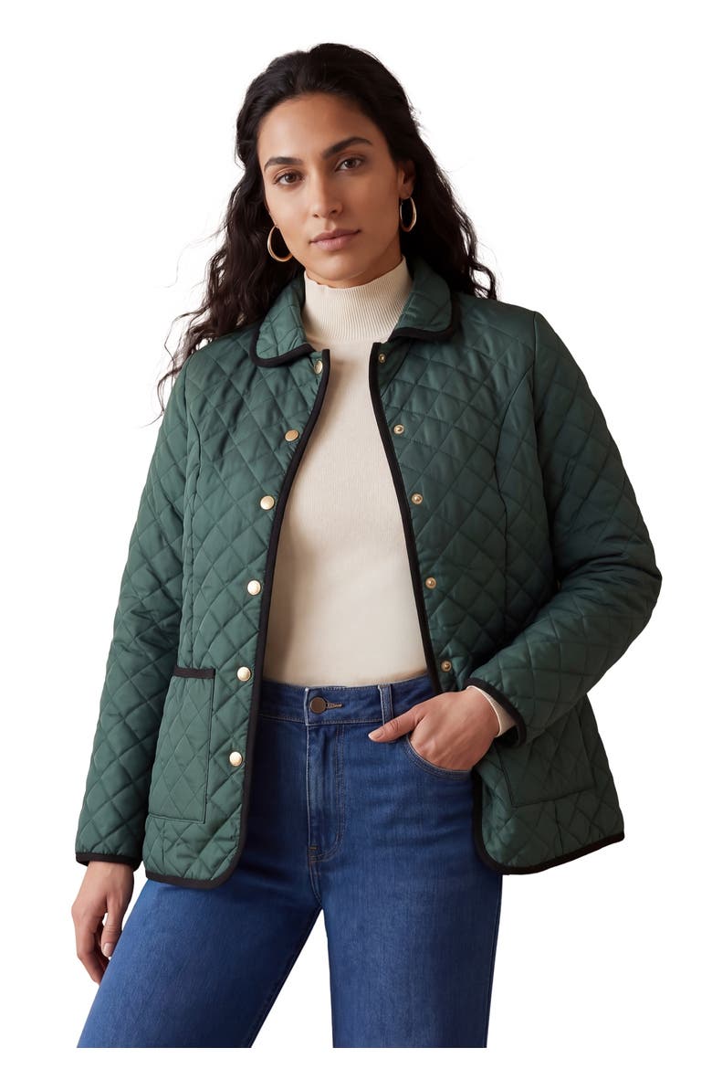 Snap-Front Quilted Coat, Main, color, EMERALD GREEN