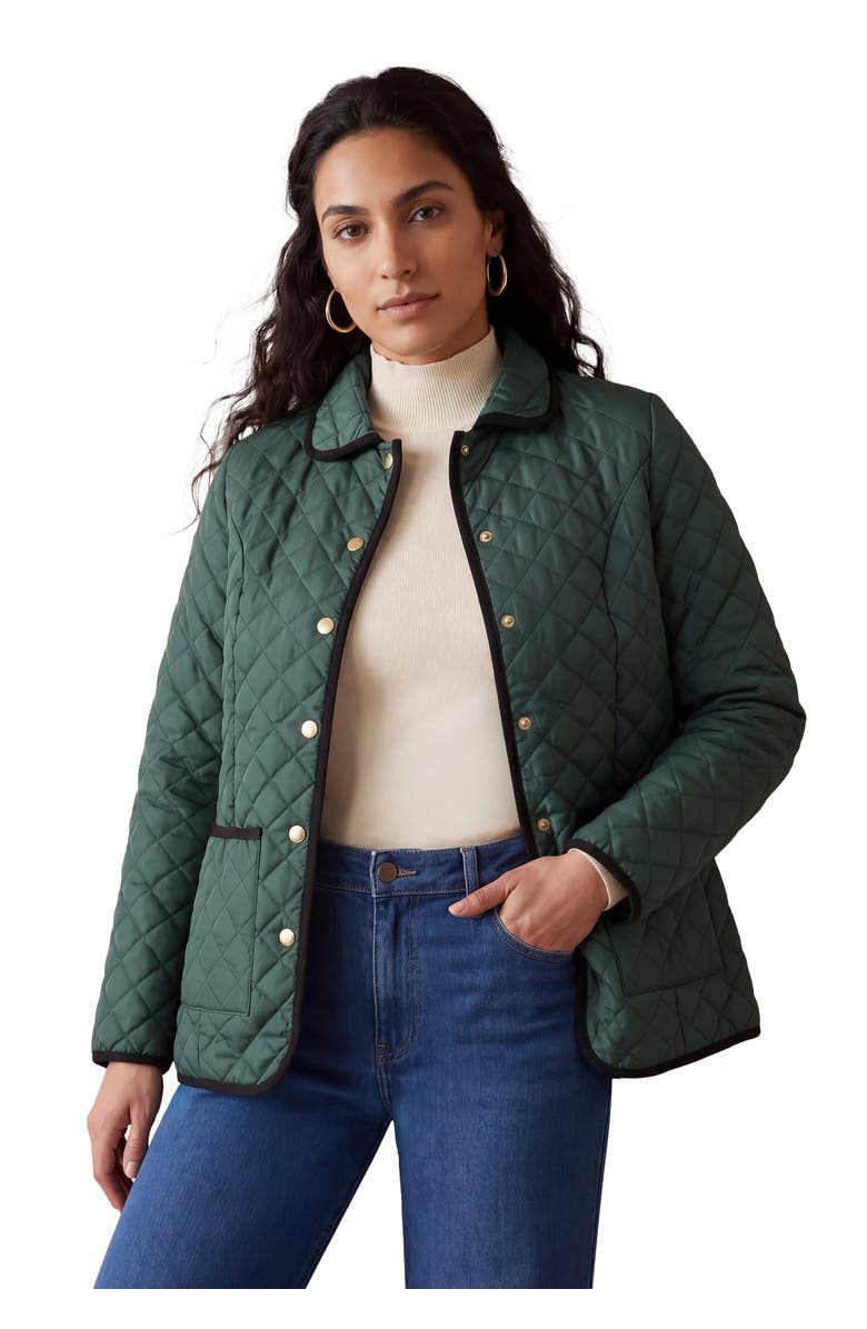 Jessica London Snap-Front Quilted Coat, Main, color, Emerald Green